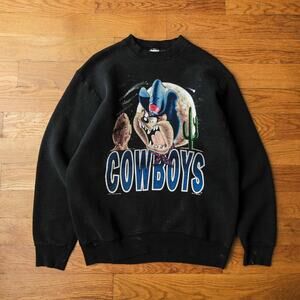 1993 Vintage Dallas Cowboys NFL Taz Looney Tunes‎ Retro Sweatshirt Salem L Black